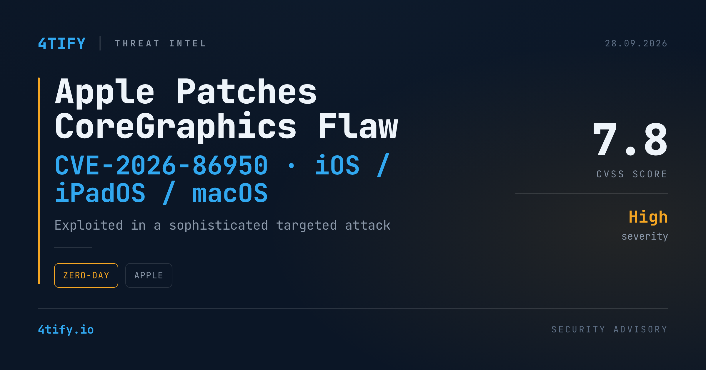 Apple remediază o vulnerabilitate CoreGraphics exploatată în atacuri țintite