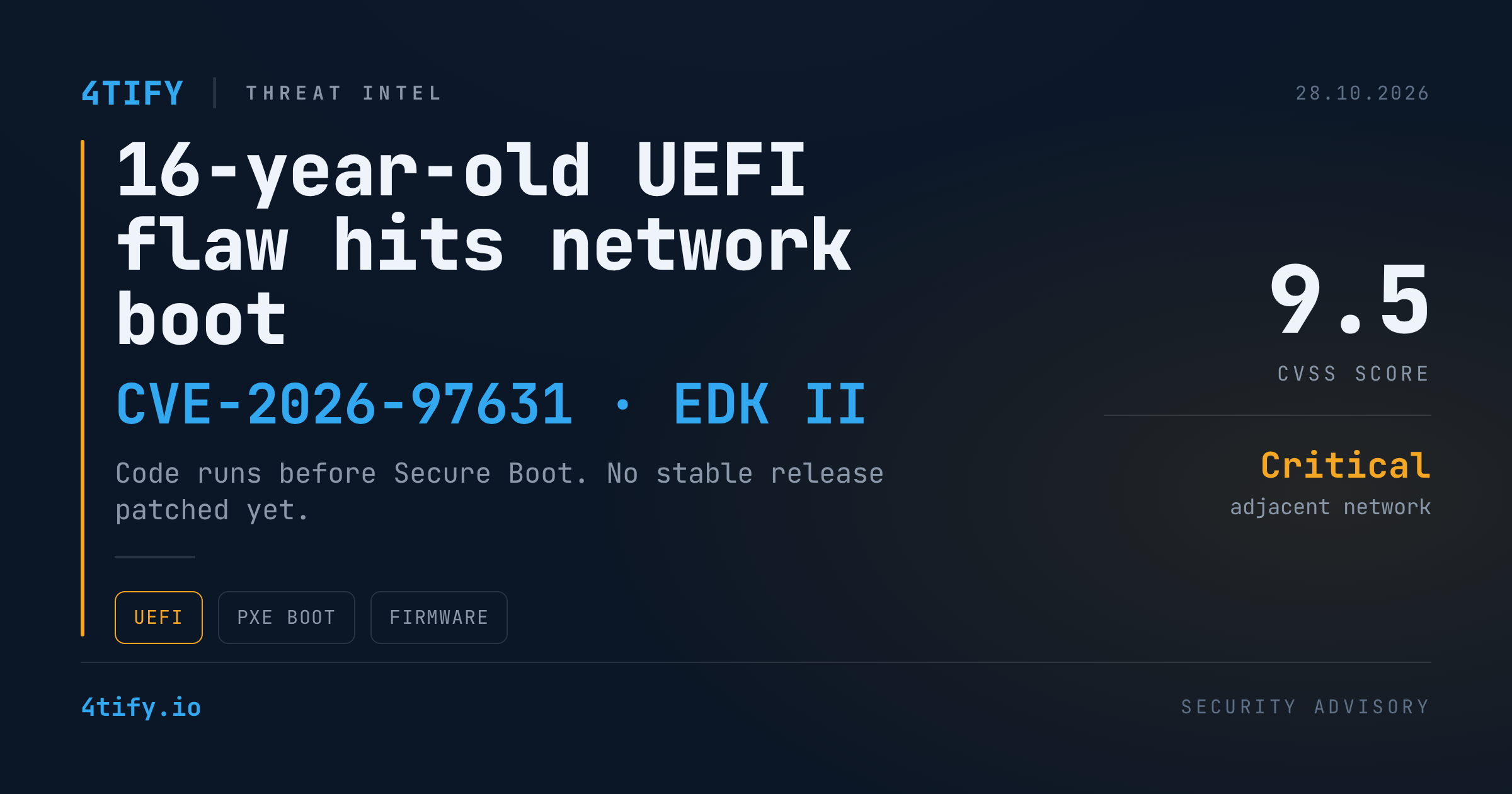 Unpatched EDK II Flaw Lets Attackers Hit Network-Booting Servers Before Secure Boot Starts