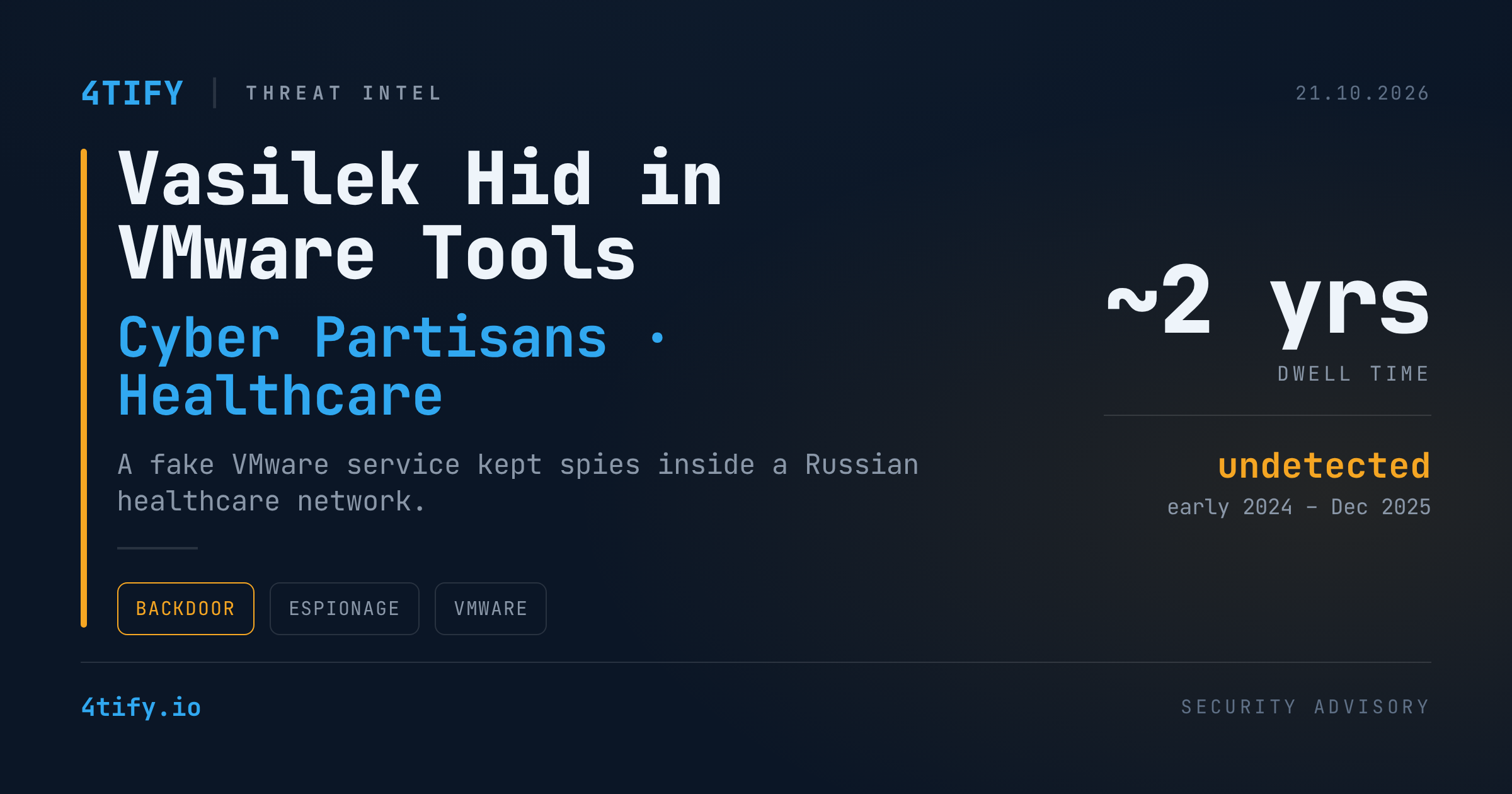 Vasilek Backdoor Hid in VMware Tools for Nearly Two Years in Russian Healthcare Network