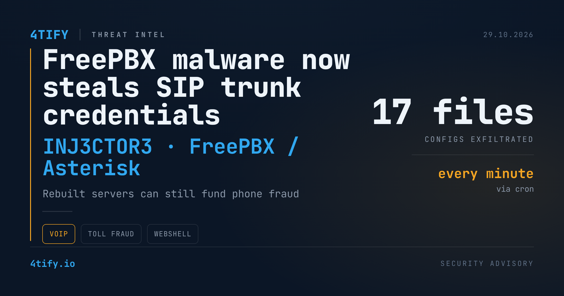 FreePBX Malware Now Steals SIP Trunk Credentials So Phone Fraud Survives a Rebuild