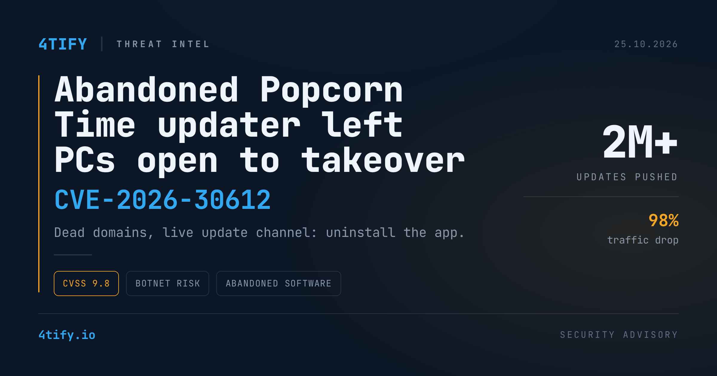 Abandoned Popcorn Time Updater Left Millions of PCs Open to Takeover — 2M+ Updates Pushed to Switch It Off