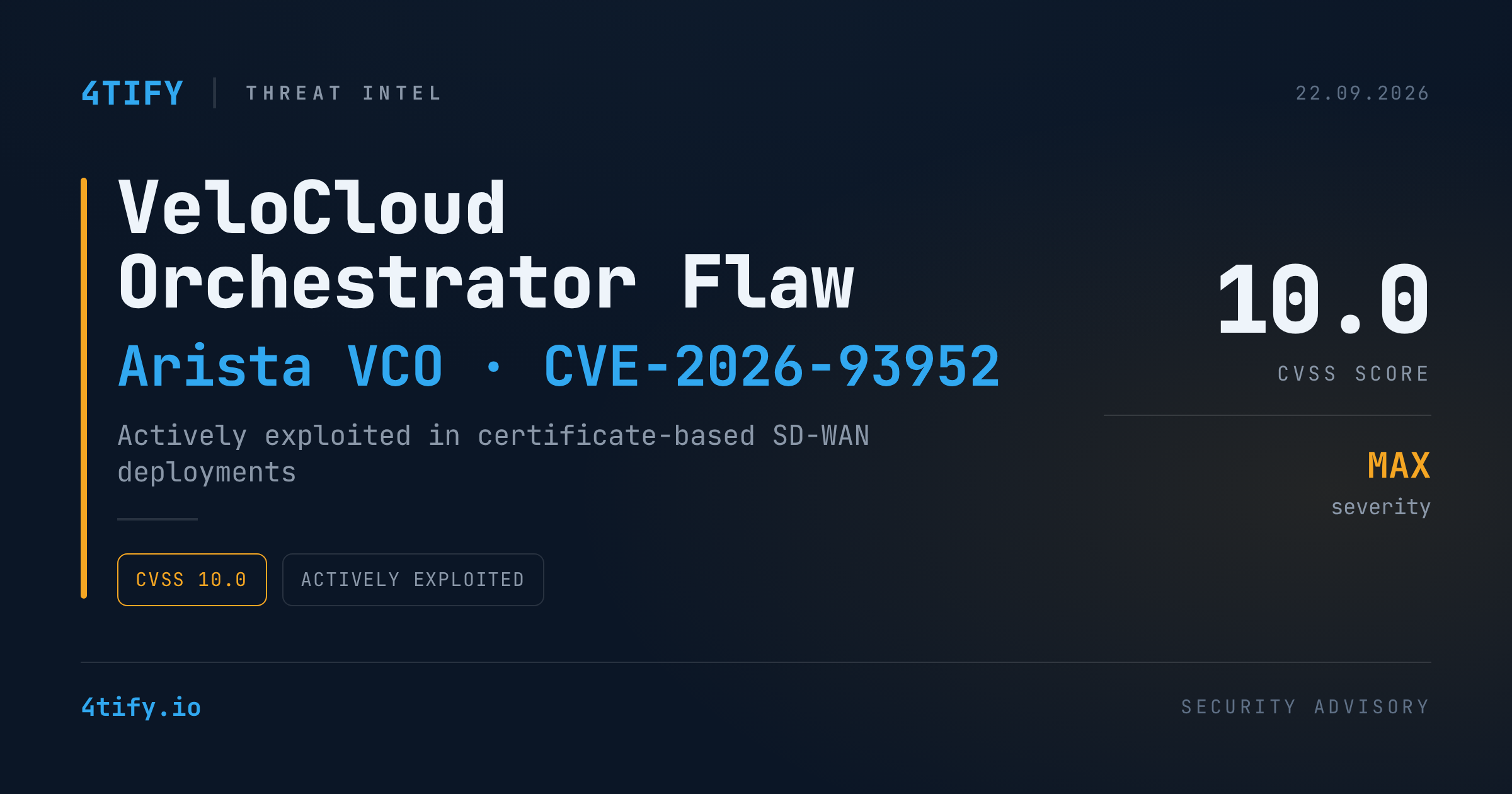 Critical CVSS 10.0 Flaw in Arista VeloCloud Orchestrator Actively Exploited