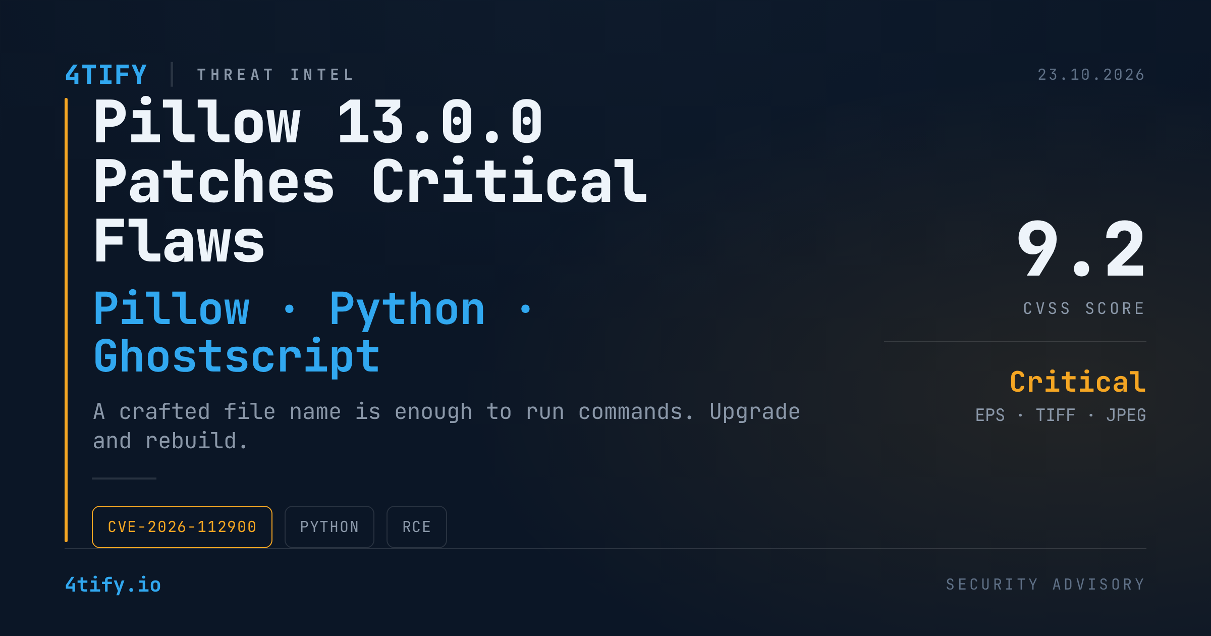 Pillow 13.0.0 Patches Critical Image-Parsing Flaws: Update Your Python Stack Now