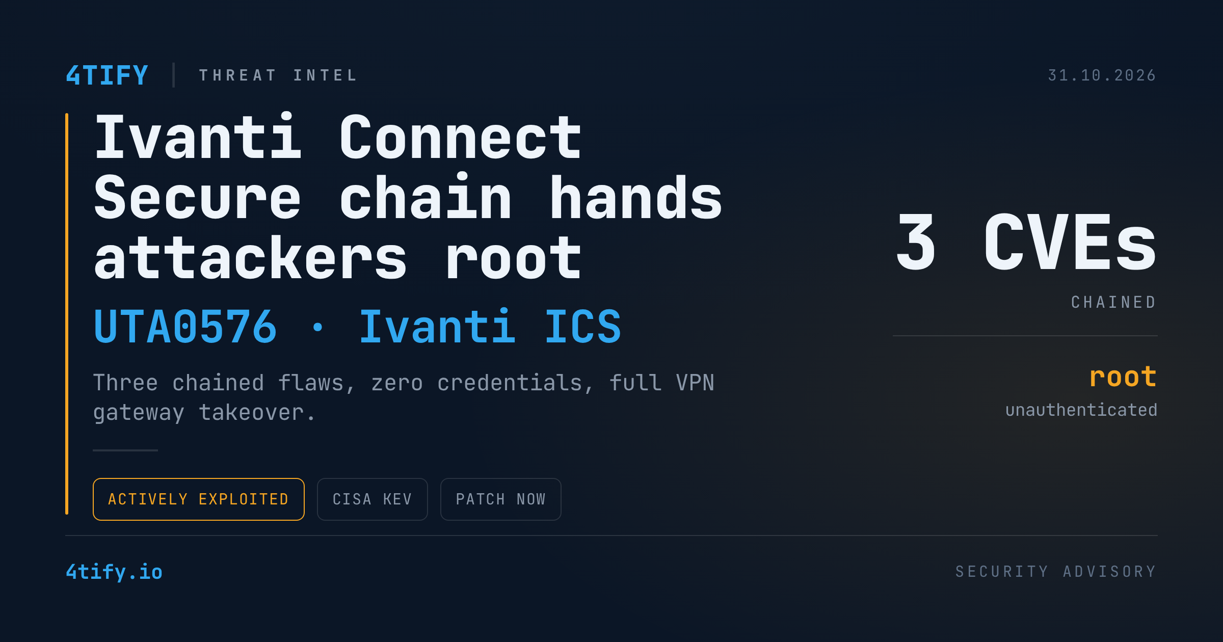 Lanț de exploatare în Ivanti Connect Secure oferă acces root fără autentificare