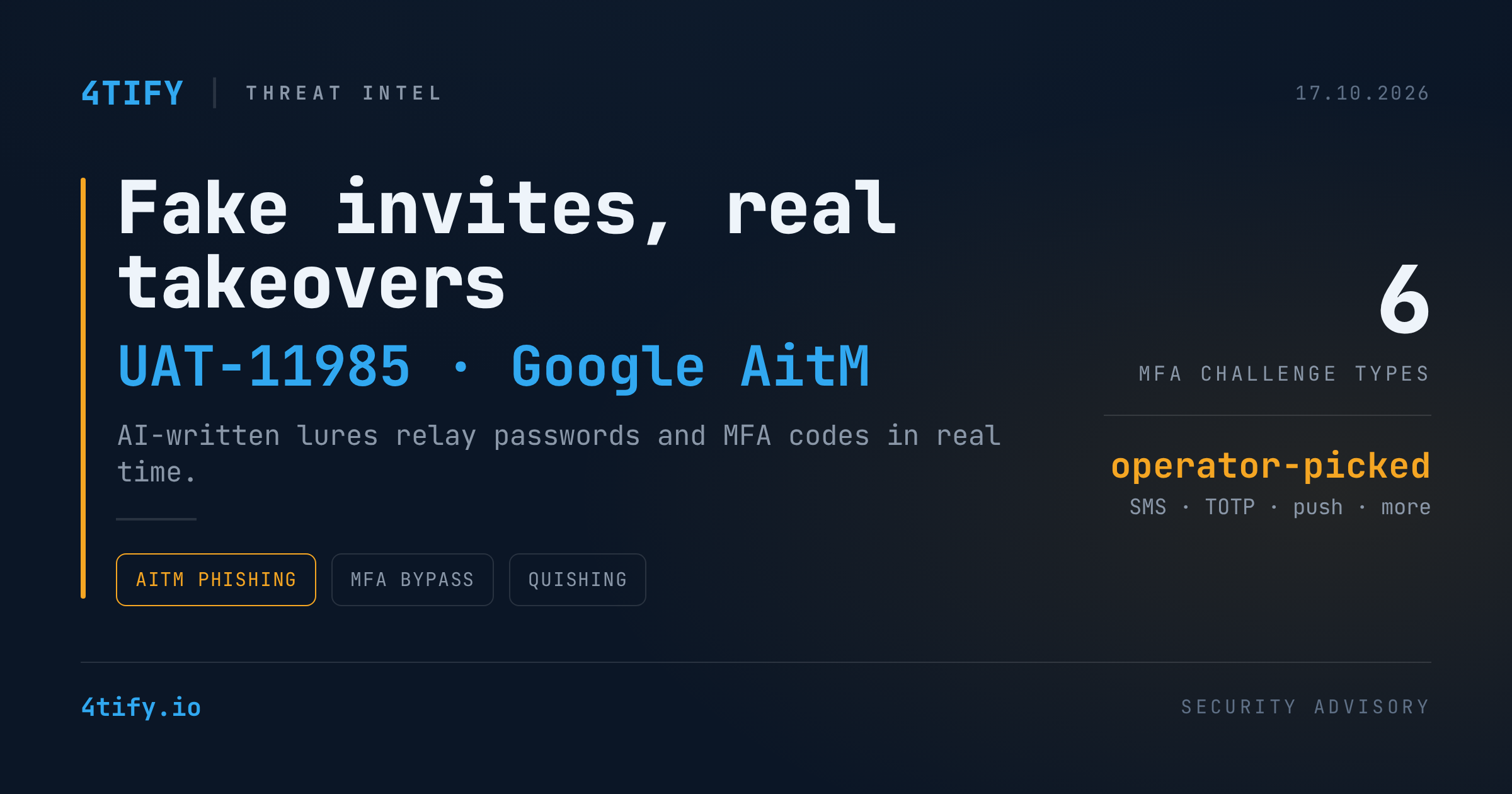 UAT-11985: Fake Event Invites Hijack Google Accounts of Taiwan Researchers via AitM Phishing