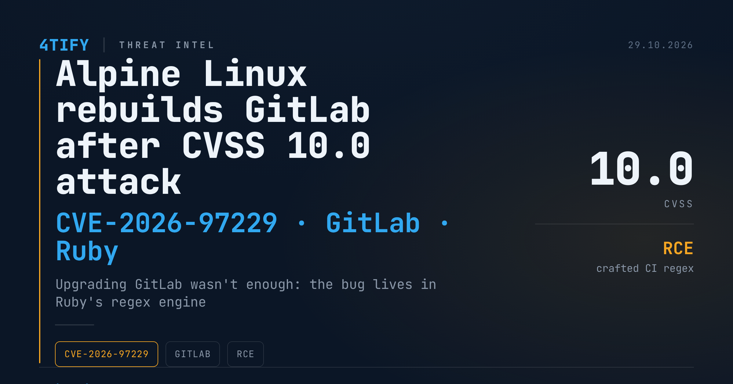 Alpine Linux și-a reconstruit serverul GitLab după un atac prin breșa Ruby cu scor CVSS 10.0