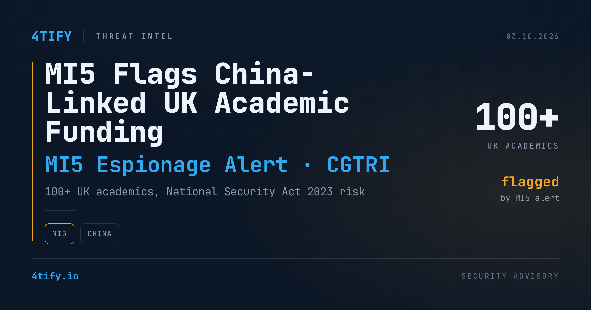 MI5 Links Chinese Front Group to UK Academic Funding