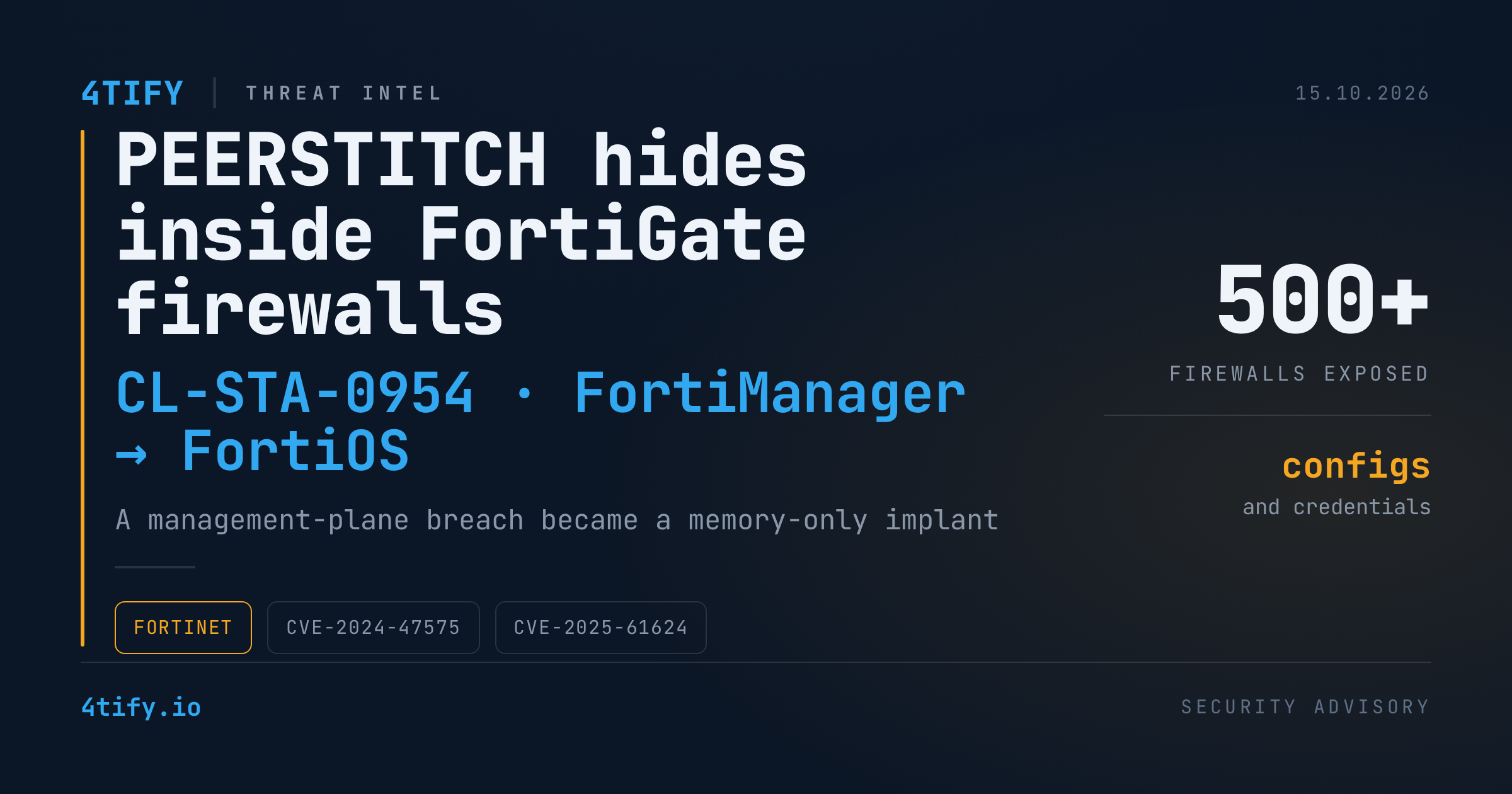 PEERSTITCH: Attackers Chain FortiManager and FortiOS Flaws to Hide Implants Inside FortiGate Firewalls