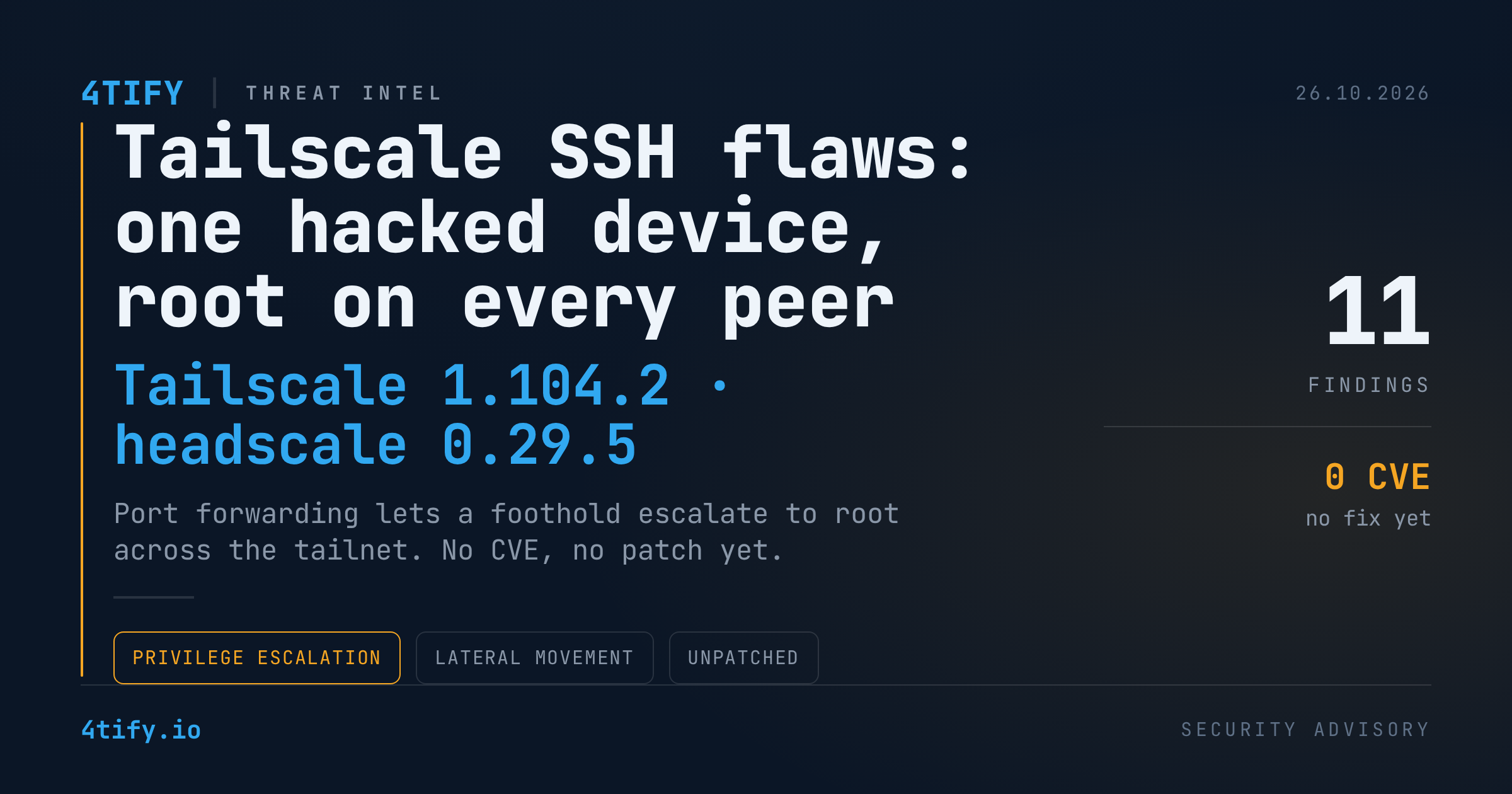 Unpatched Tailscale SSH Flaws Let One Compromised Device Reach Root Across the Tailnet