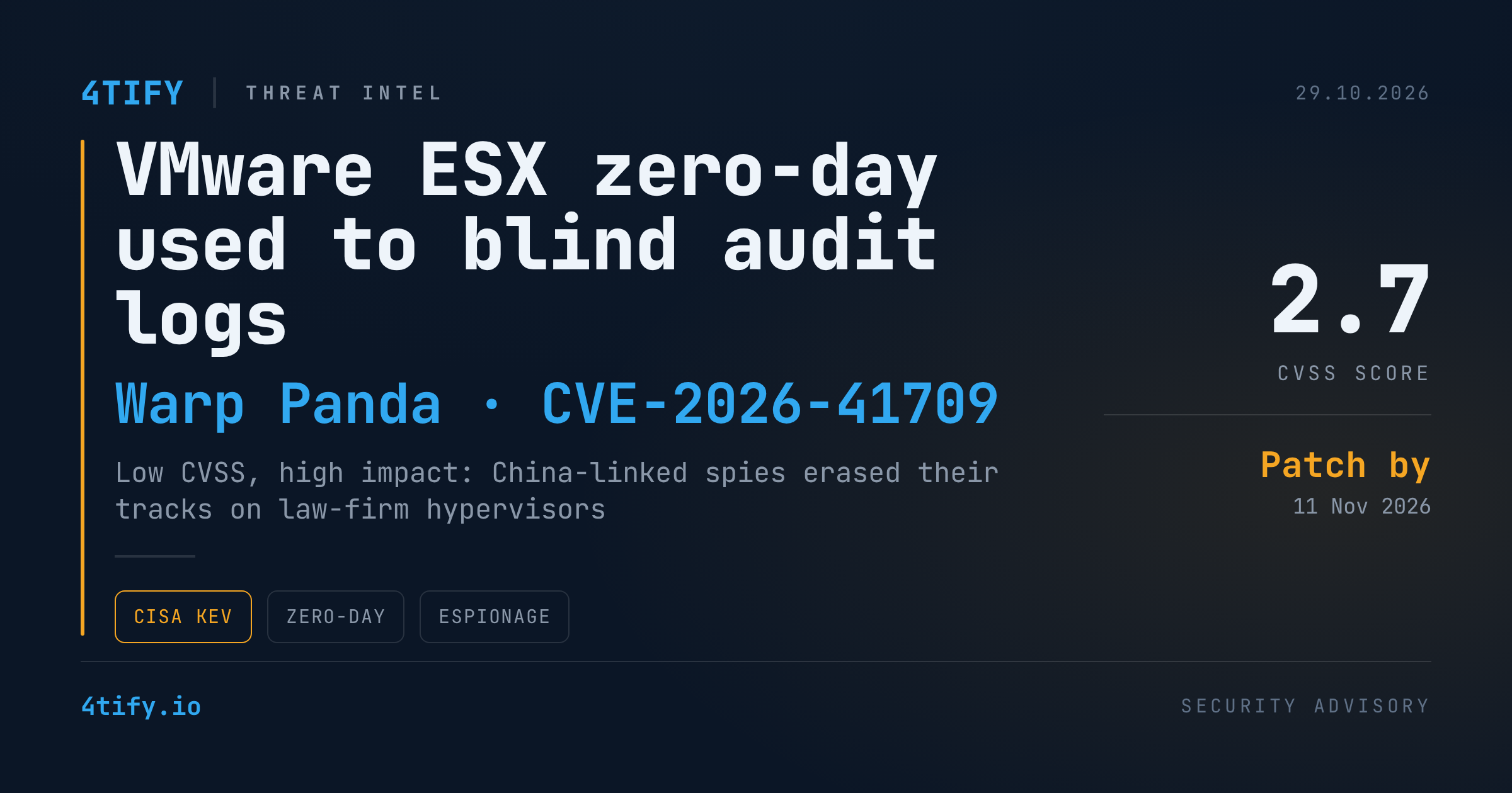 Grupul Warp Panda, legat de China, a exploatat o vulnerabilitate de logging în VMware ESX pentru a-și ascunde urmele
