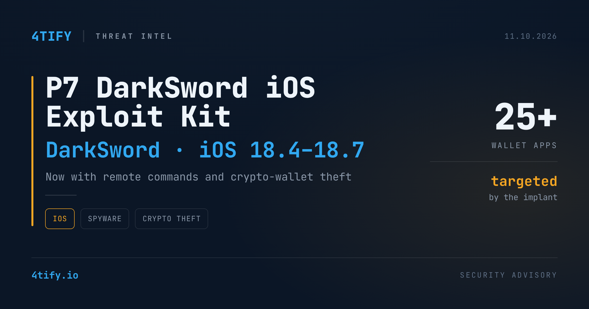 Kitul de exploatare iOS P7 DarkSword adaugă control de la distanță și furt de portofele crypto