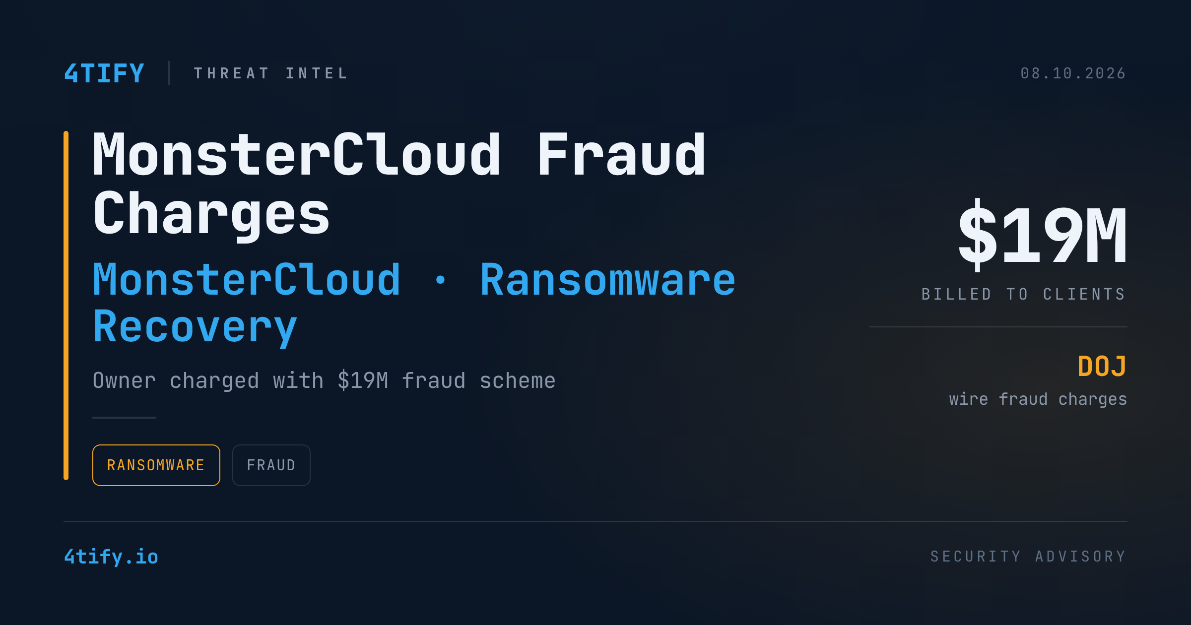 MonsterCloud Founder Charged With $19M Fake Ransomware-Recovery Scheme