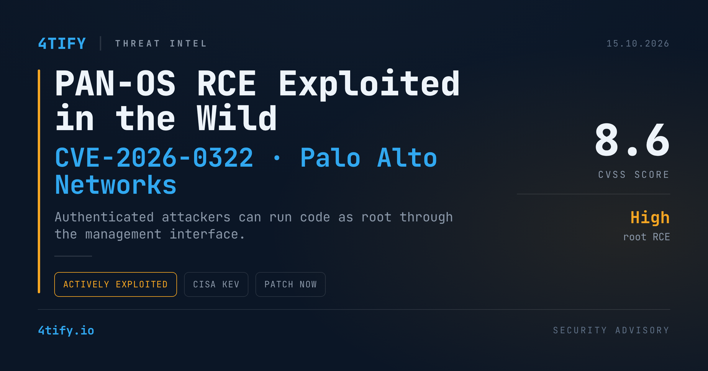 PAN-OS Management Interface Flaw CVE-2026-0322 Exploited in the Wild