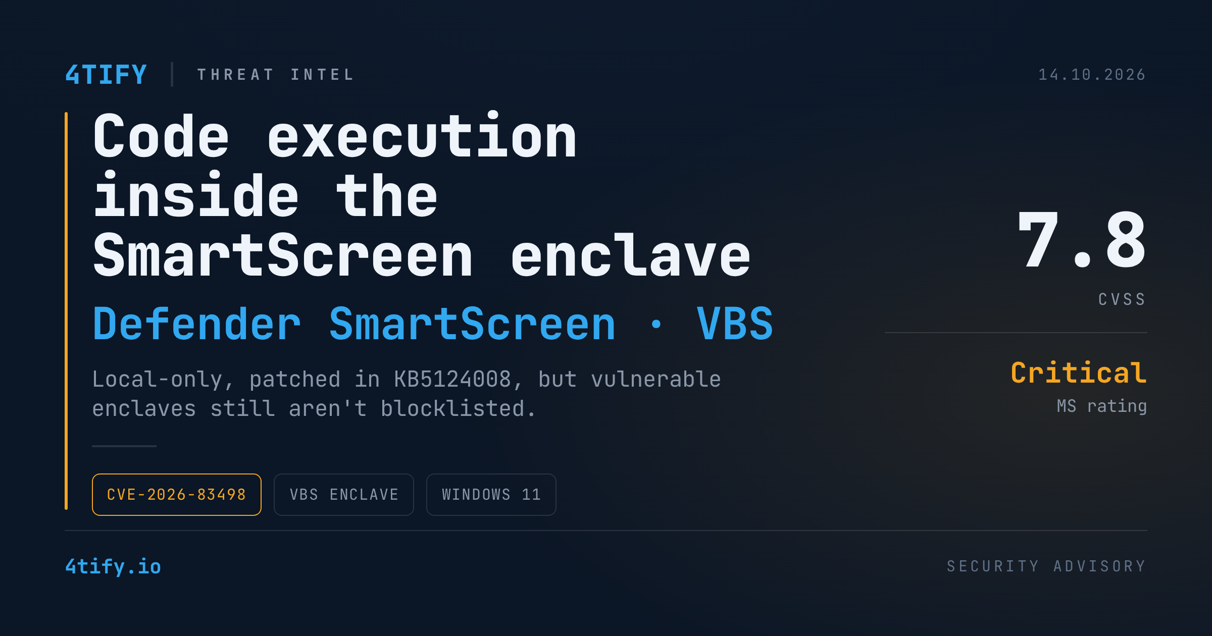 SmartScreen Enclave Bug Let Researchers Run Code Inside Windows' Most Trusted Memory (CVE-2026-83498)