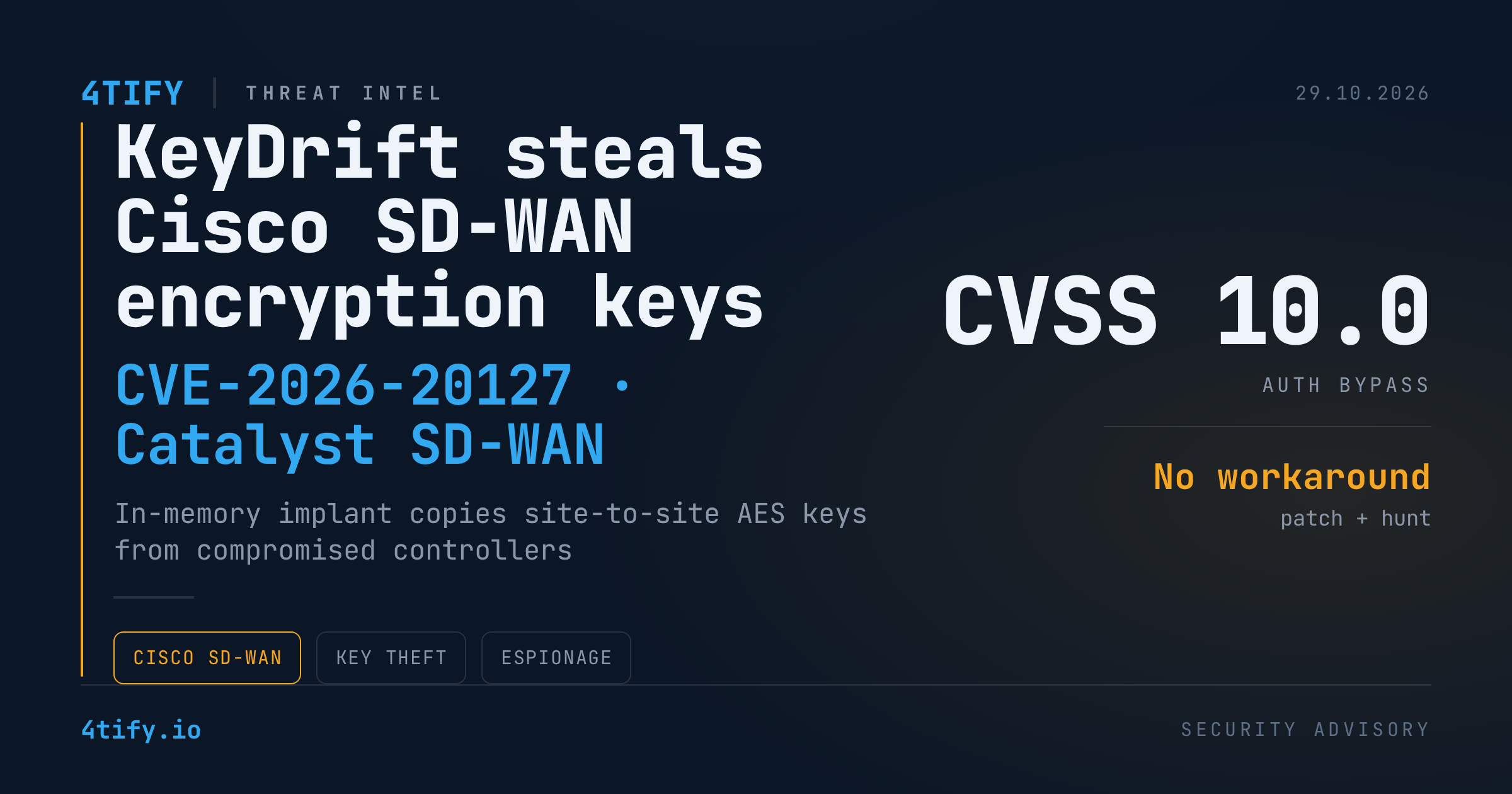 KeyDrift Malware Turns Cisco SD-WAN Controllers Into Encryption-Key Harvesters