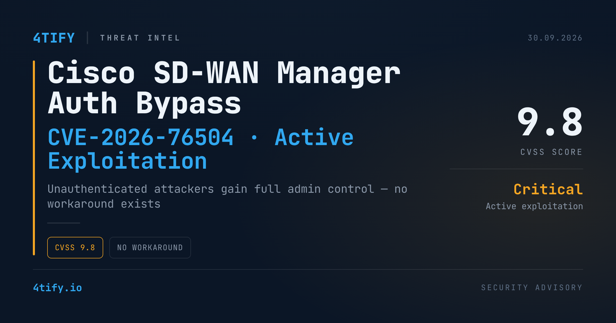 Cisco Warns of Active Exploitation of Critical SD-WAN Manager Auth Bypass